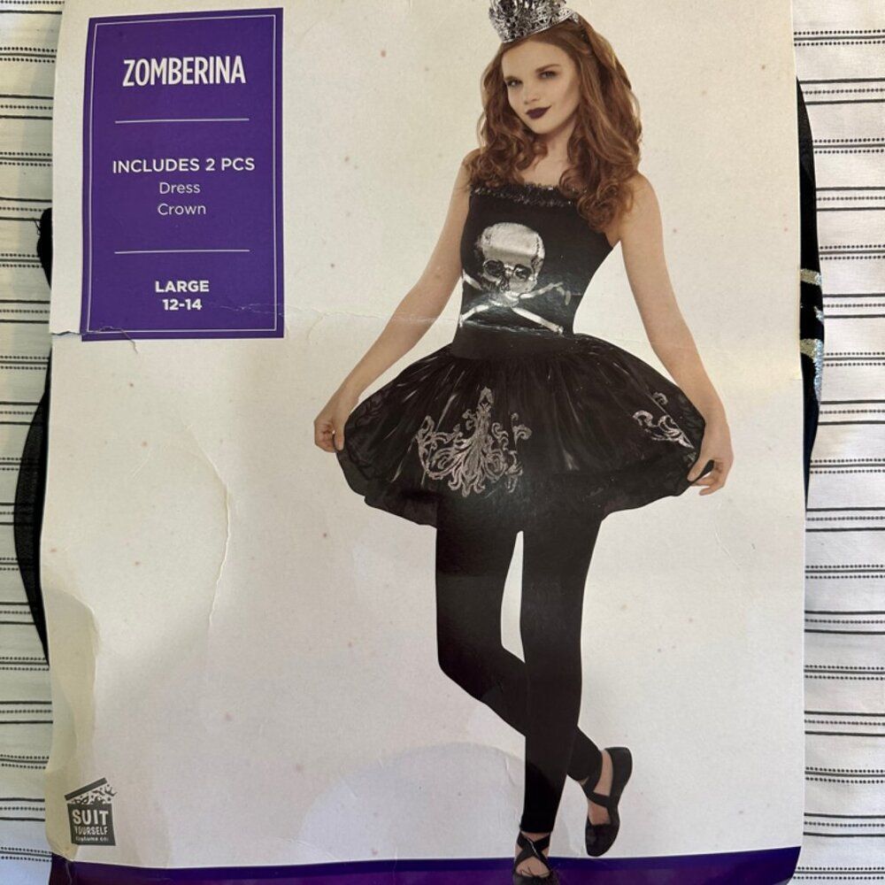 Prima Zomberina Costume Girls Large 12 - 14 Zombie Dancer Black Halloween Goth